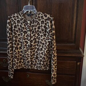 Ann Taylor Brown Leopard Print Button-Down cardigan with gold buttons. New